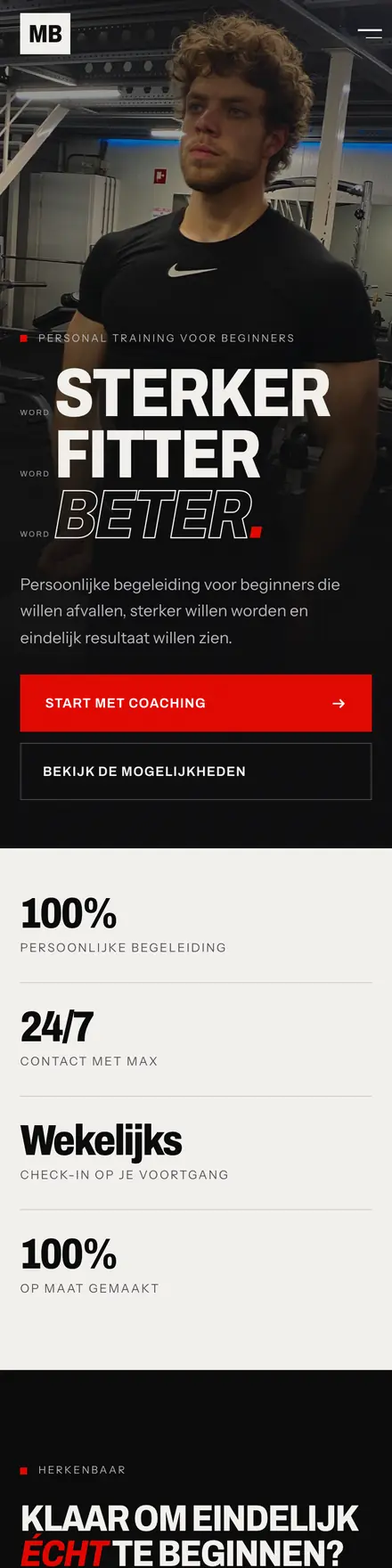 The Max Boven PT homepage on a phone