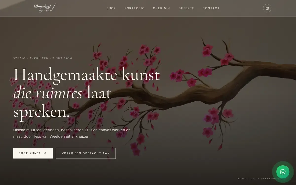 The hero of the website of Brushed by Tess