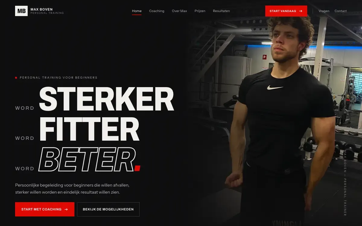 The hero of the website of Max Boven PT
