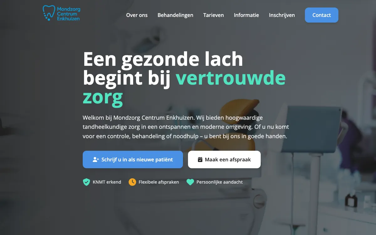 The hero of the website of Mondzorg Centrum Enkhuizen