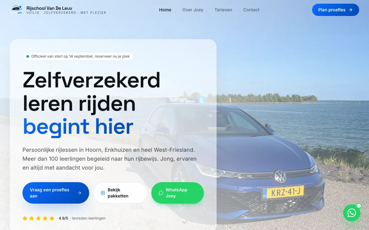 The hero of the website of Rijschool Van De Leuv